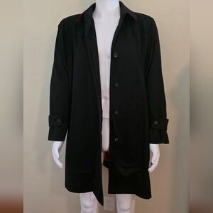 London Fog Men's 18 Reg Classic Black With Wool Blend Red Liner Trench Coat